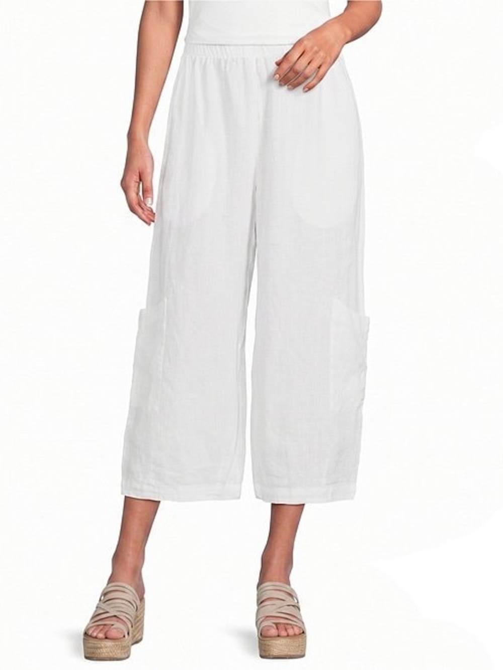 Bryn Walker Casbah Light Linen Elastic Waist Wide Leg Crop Pants White Size XL